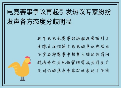 电竞赛事争议再起引发热议专家纷纷发声各方态度分歧明显