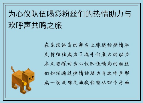 为心仪队伍喝彩粉丝们的热情助力与欢呼声共鸣之旅