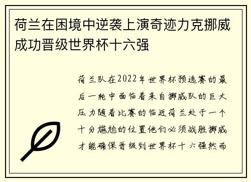 荷兰在困境中逆袭上演奇迹力克挪威成功晋级世界杯十六强