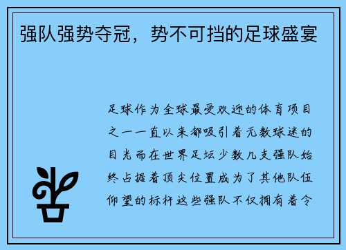 强队强势夺冠，势不可挡的足球盛宴